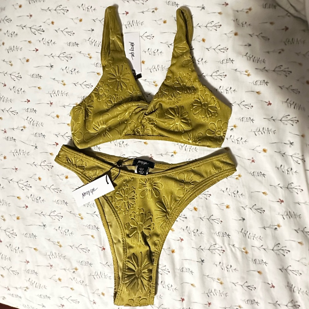 Nasty Gal Olive Floral Bikini Set
